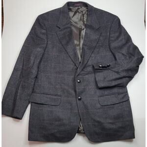 Stuart Hughes Camel Hair Gray Plaid Blazer Leather Ball 2 Buttons 42R SingleVent